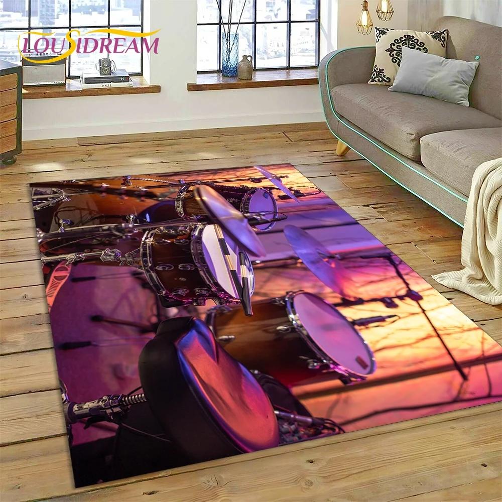 3D bicí sada Stojan na bicí Sada hudebních nástrojů Koberec do ložnice Obývací pokoj Domácí dekorace na pohovku, dětská velká dekorační podložka na podlahu