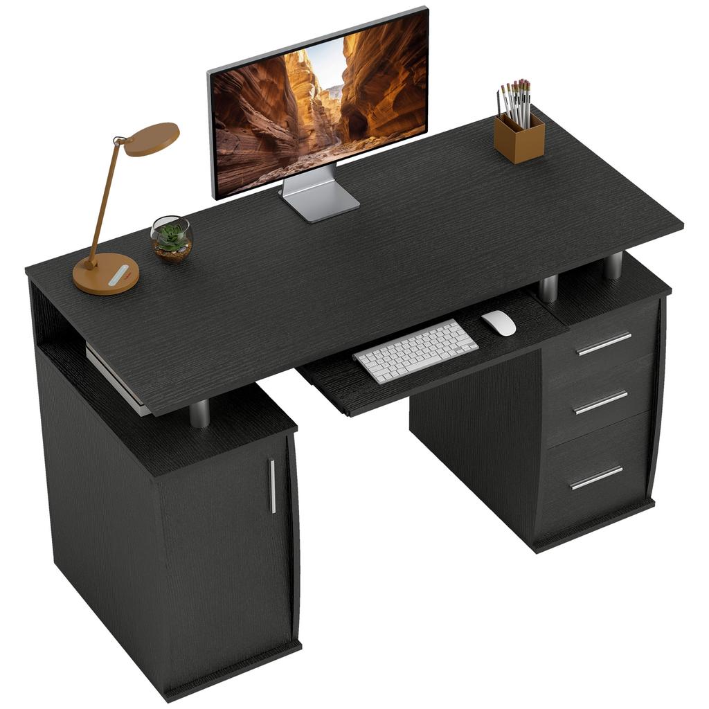 Computer Desk, 120 x 55 cm, Keyboard Tray, 3 Drawers, Black