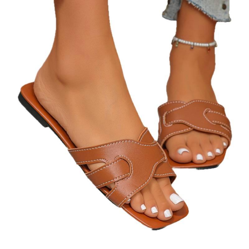 Slippers women's summer cross with flat bottom cool slippers soft bottom one-word simple beach slippers women