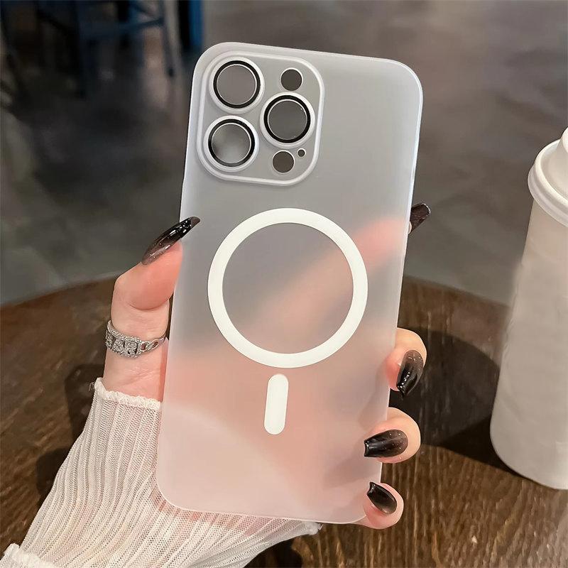 Matte Translucent Skin Touch Ultra Thin Slim PC Case for iPhone 11 12 13 14 15 16 Pro Max Wireless Charging Magsafe Lens Film Cover