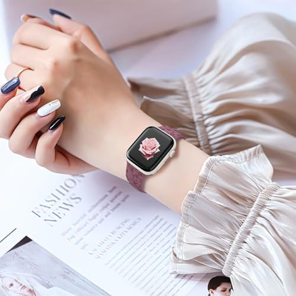Floral Engraved Straps for Apple Watch Band 44mm 40mm 45mm 41mm 49mm 42 46mm Bracelet Correa iWatch Series 8 7 3 9 Ultra 2 SE 10