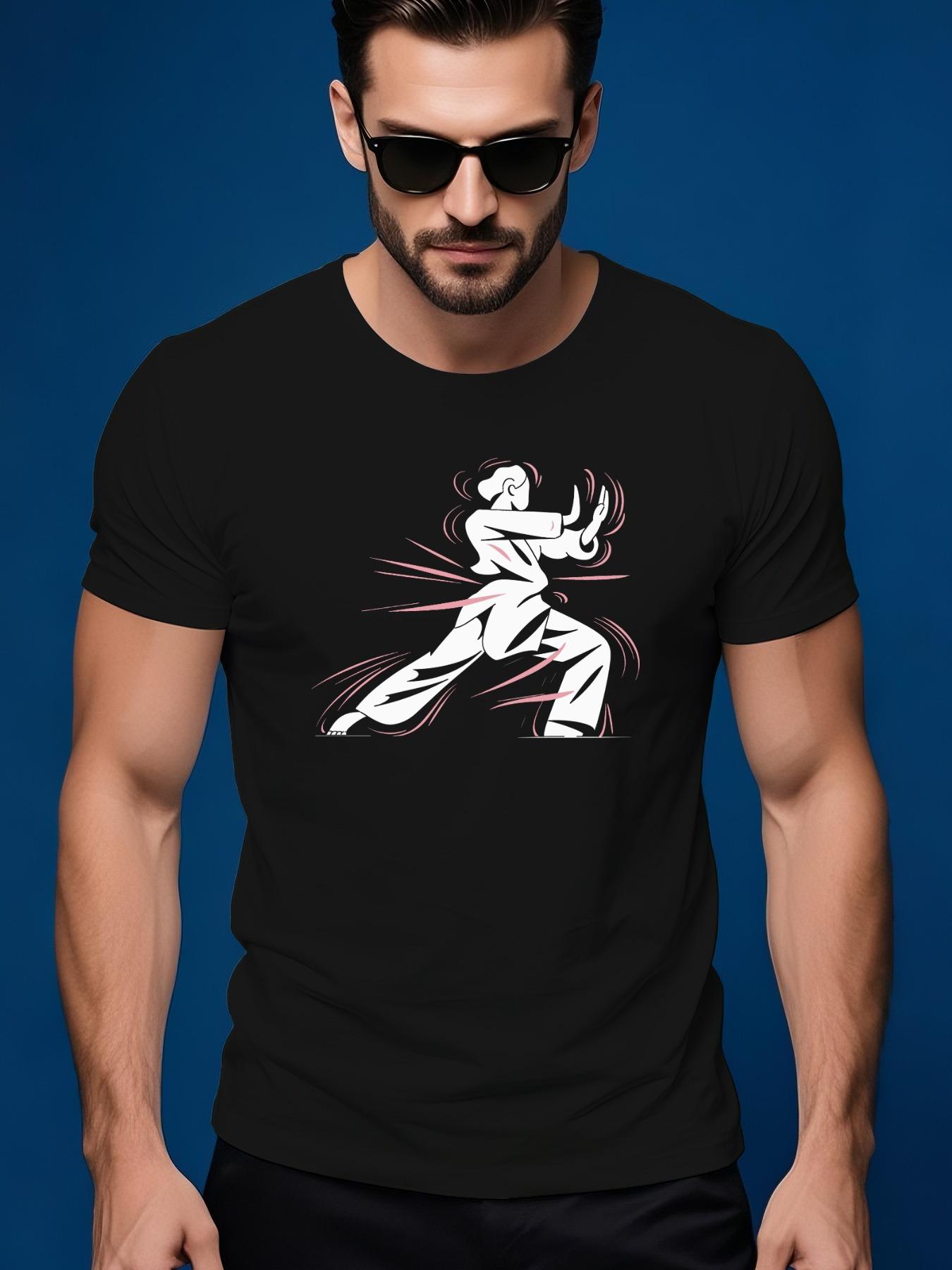 Kung Fu Graphic Tshirt - White Casual Summer Tee with Red... S