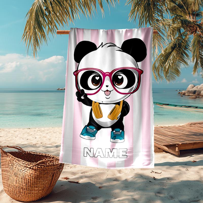 Custom Name Ultra-Soft Beach Towel with Luluca Panda Theme,Ideal for Pool - Camping, Diving - Perfect Travel Essential, Vibrant Beach Towel.