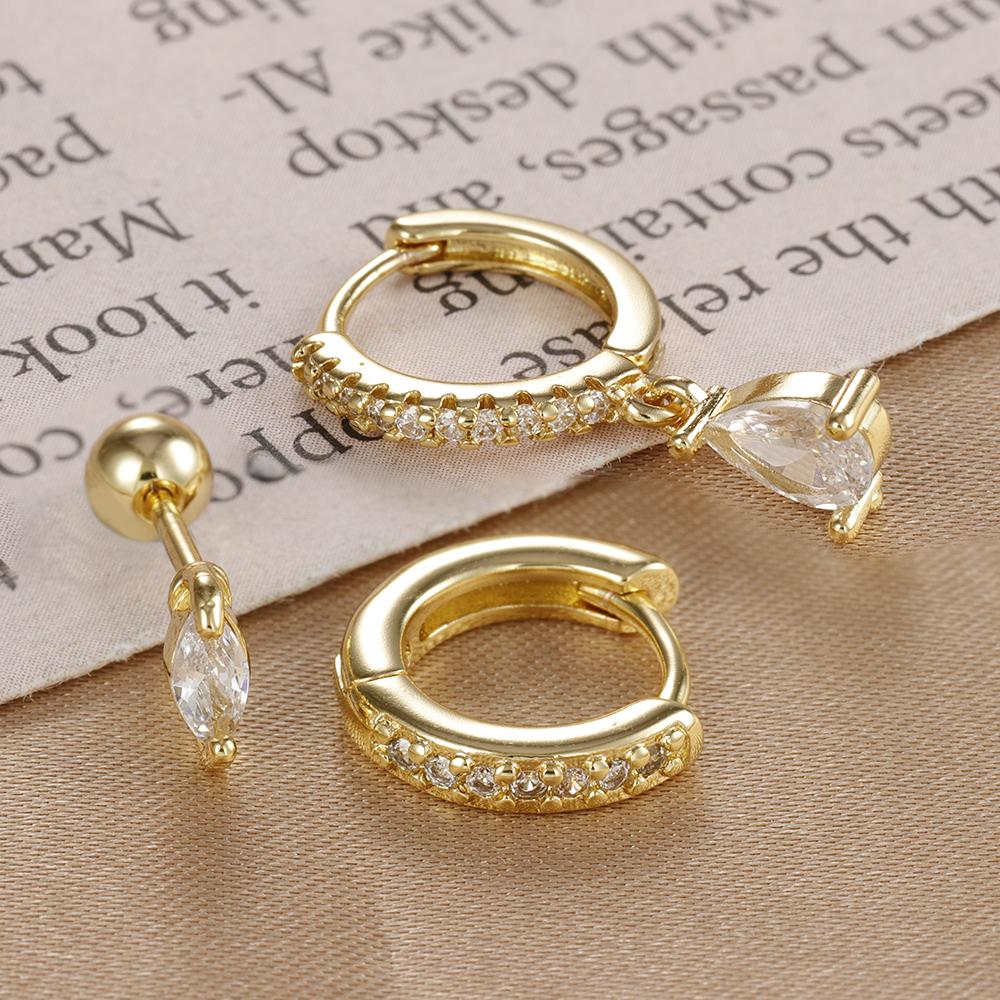 3PCS Fashion Green Zircon Water Drop Dangle Earrings Set For Women Minimal Huggie Stainless Steel Drop Earring Piercing Jewelry