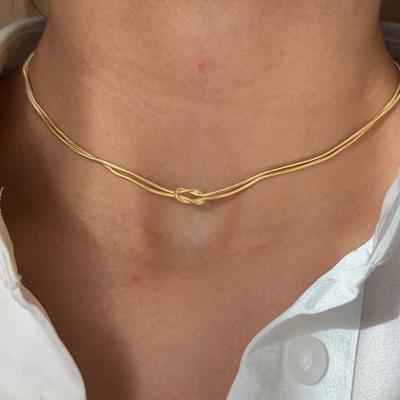 Elegant Minimalist Jewelry Lusterless 14k Gold Plated Knotted Snake Chain Necklace Women's Stainless Steel Accessories