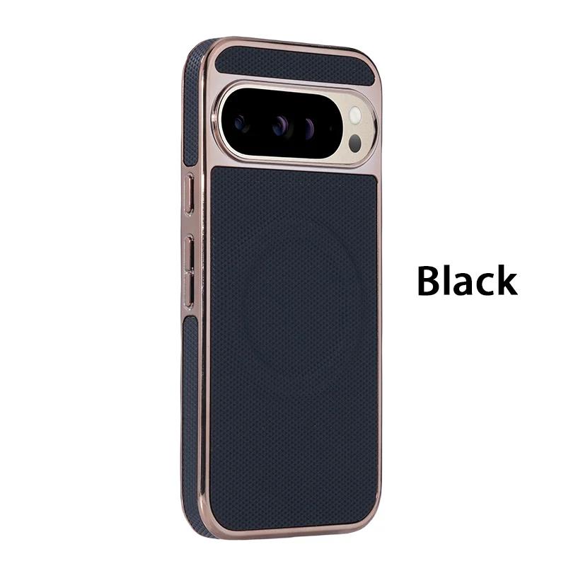 

Чехол для телефона с гальваническим покрытием Soft Edge для Google Pixel 9 Pro XL 9A 9 8 Pro с поддержкой беспроводной зарядки и магнитным кожаным чехлом For Google Pixel 9A