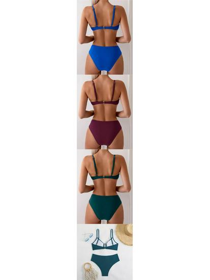 2025 Bikini z krzyżującymi się ramiączkami, wycięciami, w jednolitym kolorze: Seksowny Kostium Kąpielowy Push-Up Bez Pleców