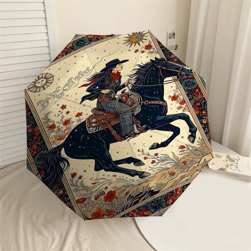 

1PC Cowgirl Horse Umbrella-8-Rib Reinforced Portable Folding Travel Suitable for All Seasons Outdoor Daily Use Is an Ideal Choice -K0412