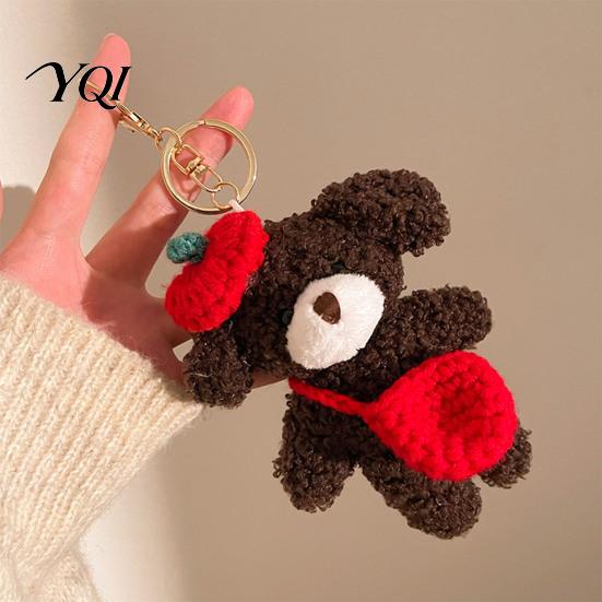 Soft Texture Bear Charm Plush Keychain, Cute Puppy Bag with Keychain Crocheted Accessories, Stuffed Animal Pendant for Women Girls Backpack