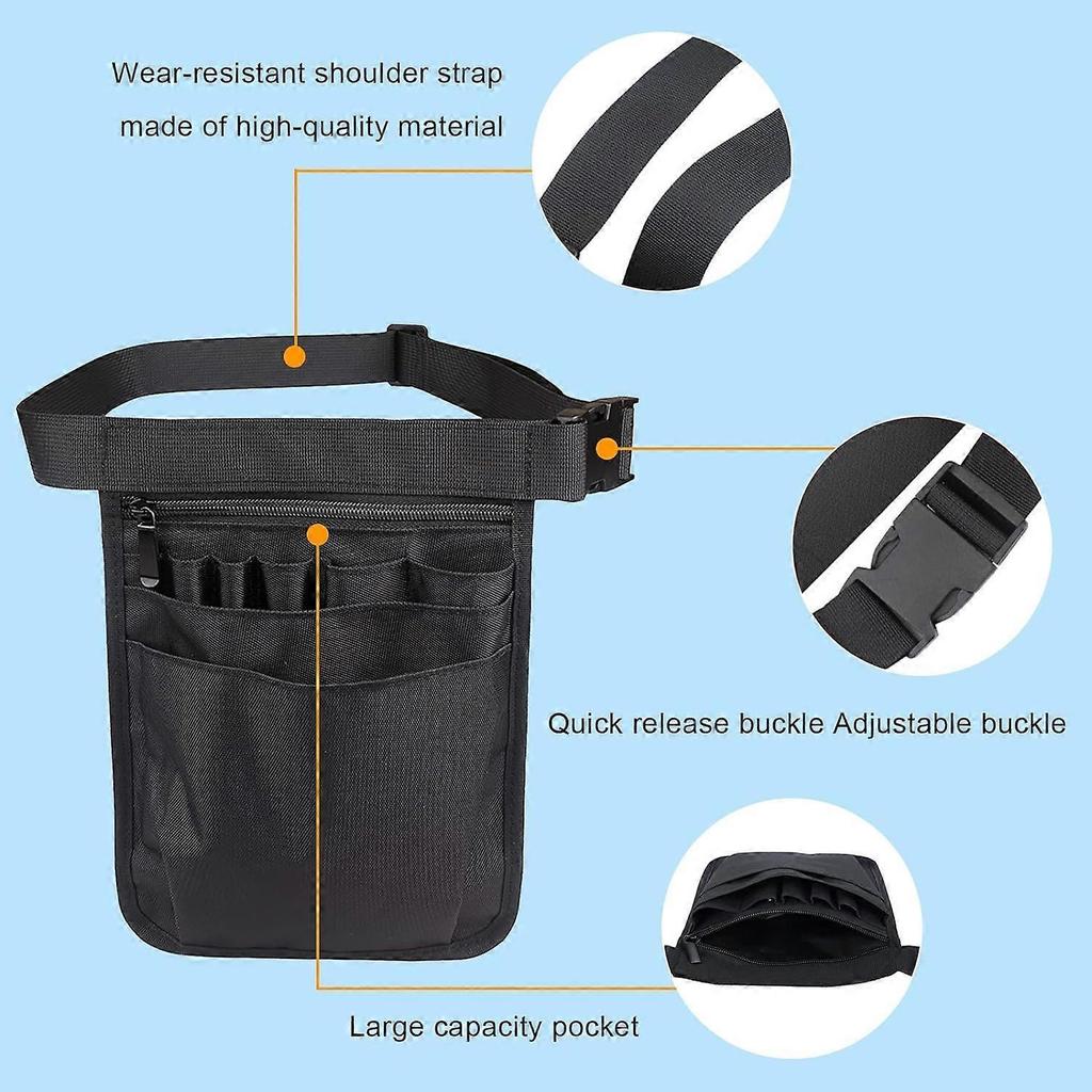Nurse Bag Multifunctional Tool Bag Belt Tool Pouch Tool Holder Black Nurse Accessories Storage Bag with Adjustable Belt for Nurses,Gardeners