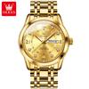 OLEVS 5513 Luxury Diamonds Stainless Steel Mens Wristwatch Waterproof Luminous Gold Week Date Quartz Watch for Men Reloj Hombre