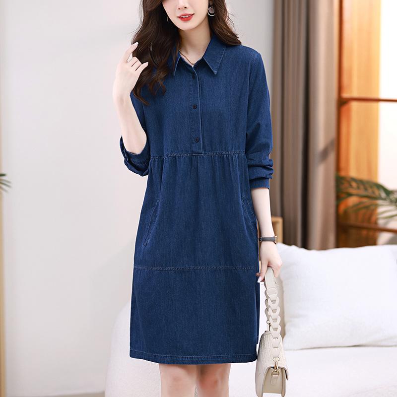 Damska sukienka koszulowa z czystej bawełny - Elegancka kolekcja wiosna/jesień 2024 dla matek w średnim wieku