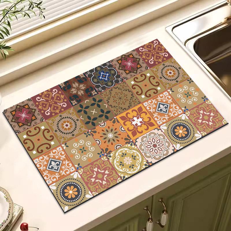 Tapis de cuisine rétro à séchage rapide, antidérapant et absorbant