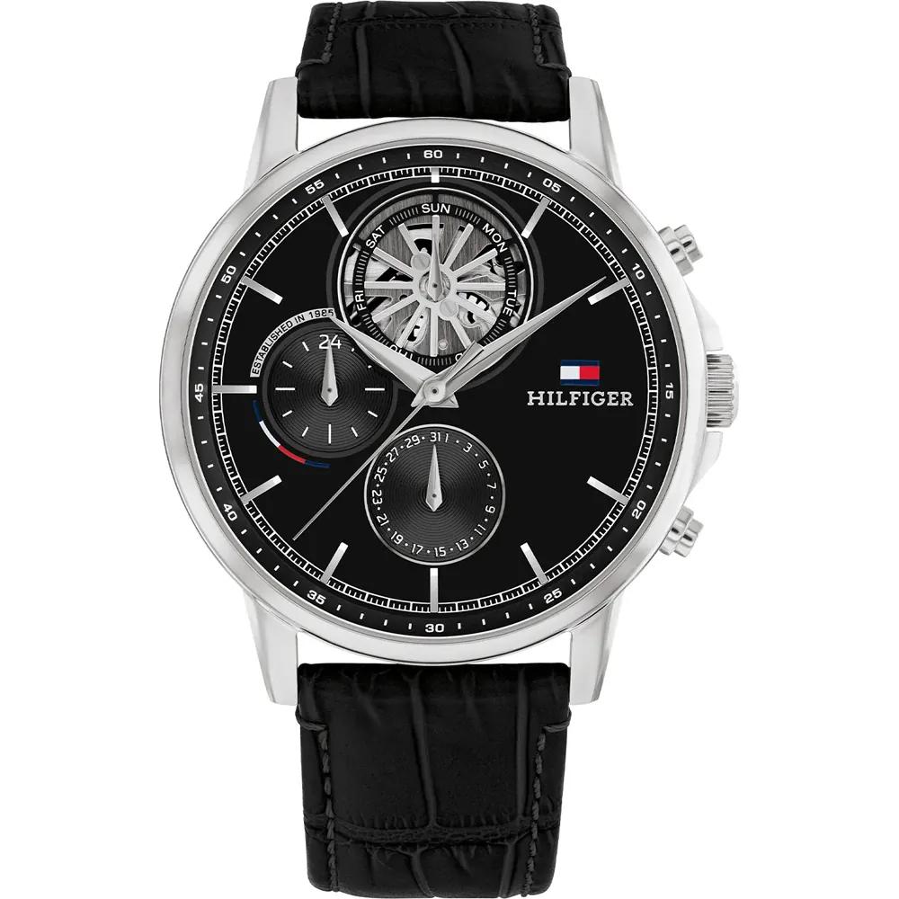 

Tommy Hilfiger Stewart Black Dial Black Leather Strap Men s Quartz Watch 1710605 чёрный