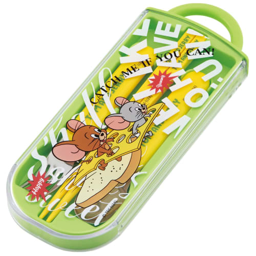 Skater Cutlery Set for Kids, Lunch Box, Chopsticks, Spoon, and Fork, Made In Japan, Sliding Cutlery with Name Stickers, Antibacterial, Tom and Jerry T