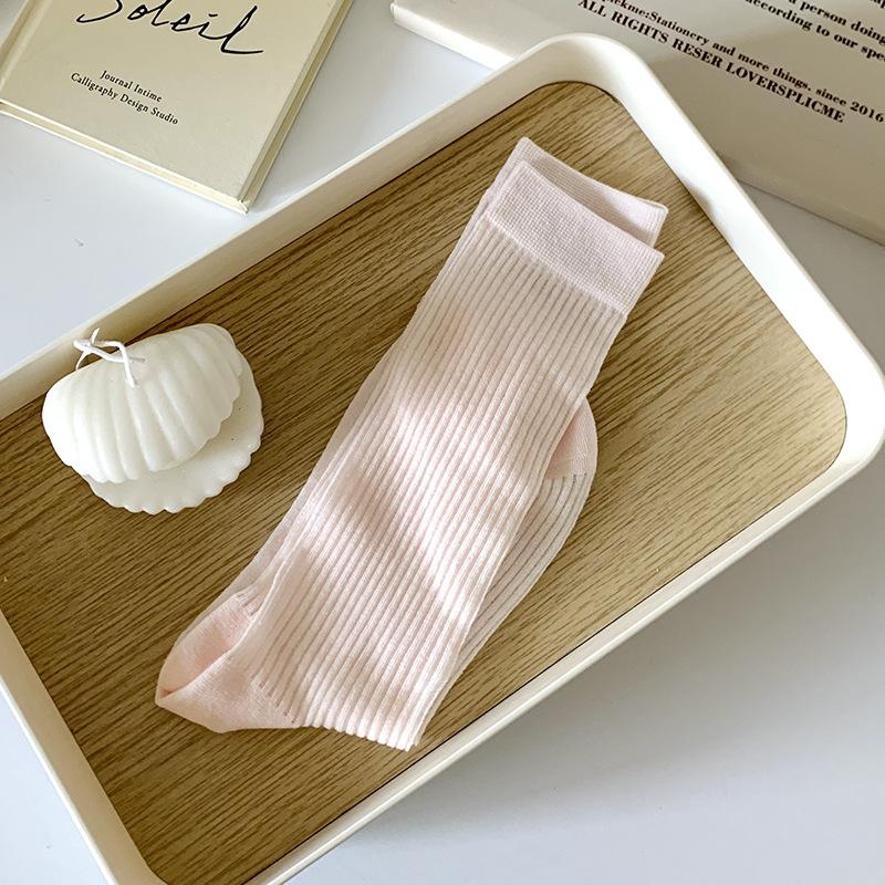 Women Colorful Loose No Pilling Socks Knitting Rib Thin Spring Summer Female Socks High Tube Streetwear Soft Sock