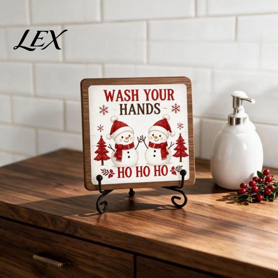 Holiday Gift for Pet Owners Christmas Wooden Tabletop Decor, 2D Santa Ornament with Iron Stand, Rustic Lover Sign Home And Cafe Festive Shelf,