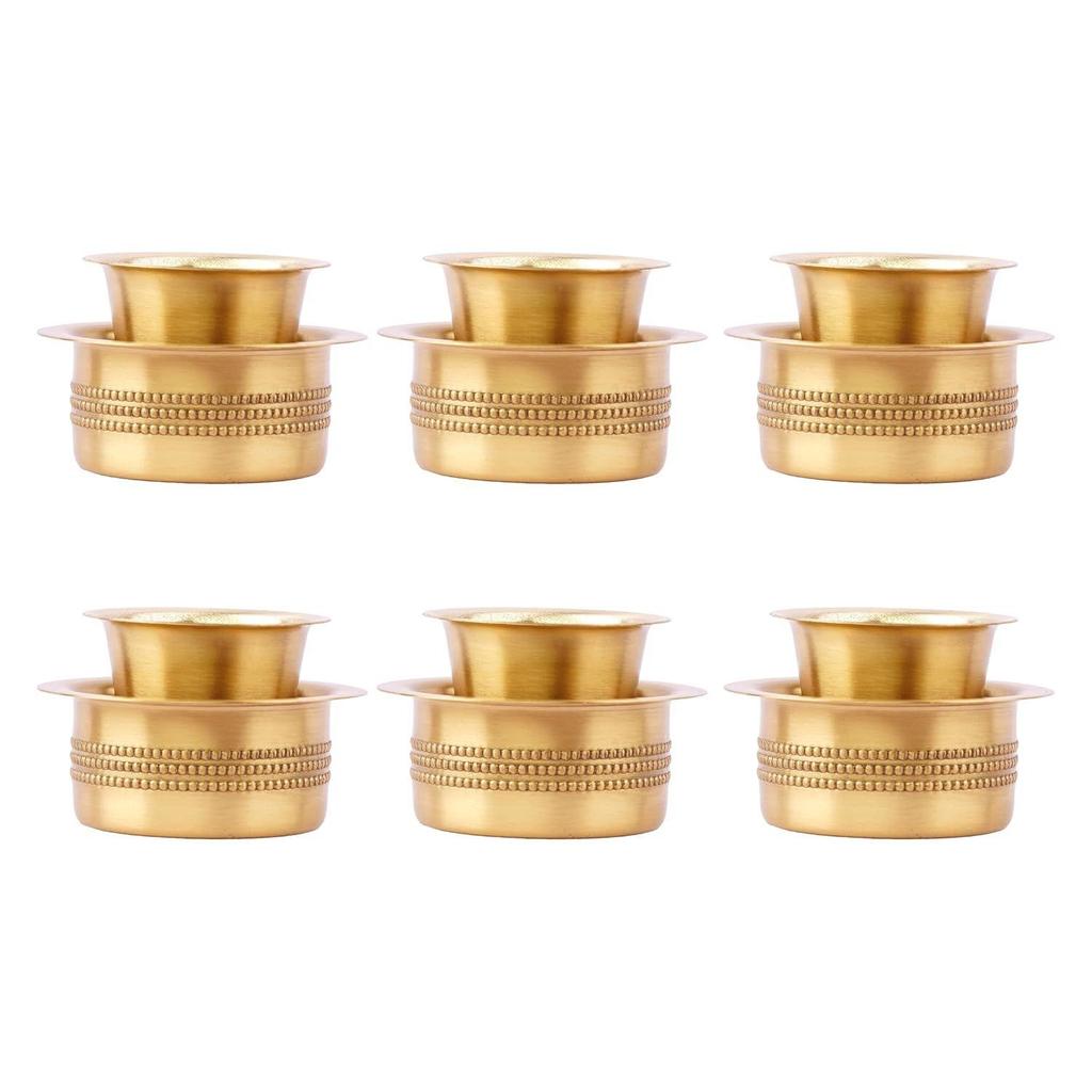 Indian Brass Coffee Cup Dawara Dabara Tumbler for Serving Filter Coffee, Tea Traditional Kumbakonam Brass Dabara - Dotted | Matt - 150ml (Set of 6)