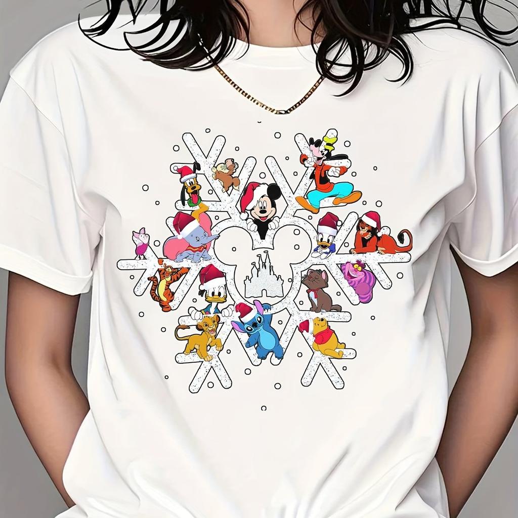 Womens Merry Christmas Mickey Mouse Pattern Tshirt Casual Short Sleeve Round Neck Top Breathable Christmas Shirt