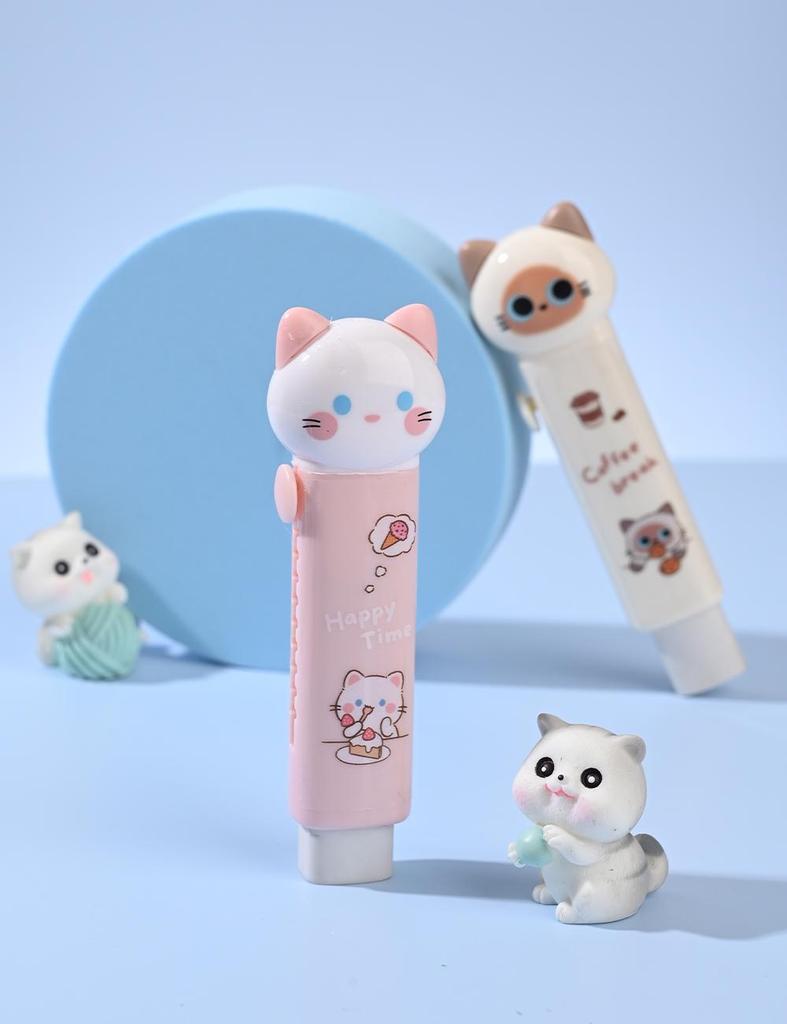 1/4pcs Cartoon Cat Town Eraser Mini Kitty Push Type Rubber Erasers for Pencil Cleaning Stationery School Student