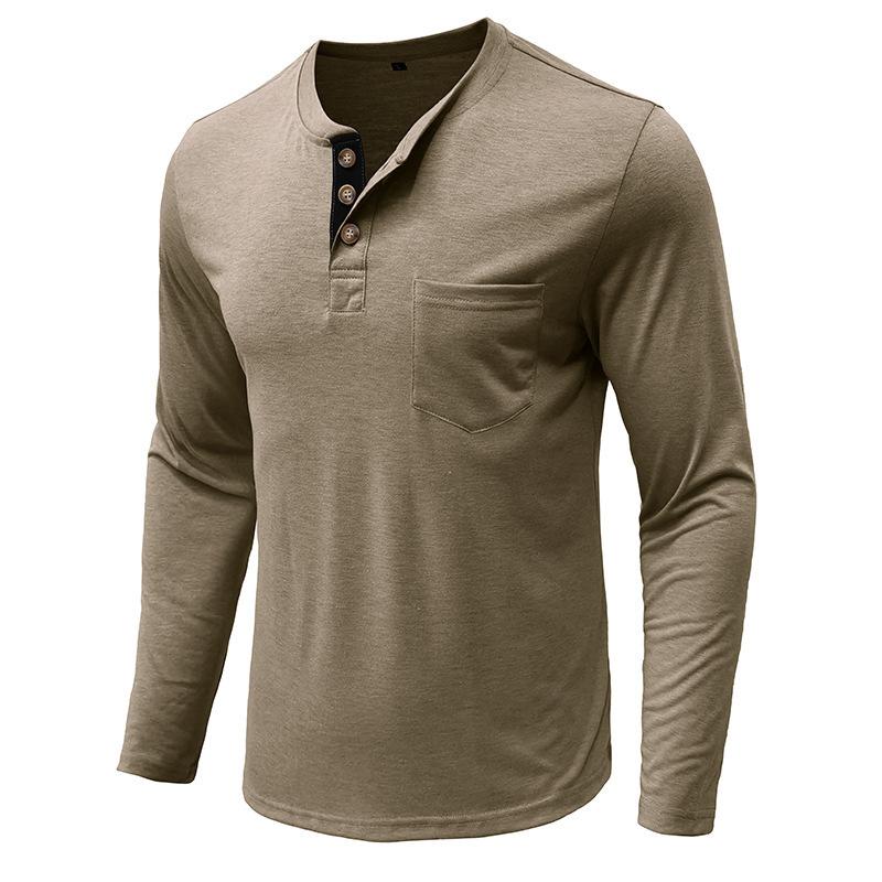 Men's Long Sleeve Round Neck T-Shirt Men's Henley Base Shirt Casual Top