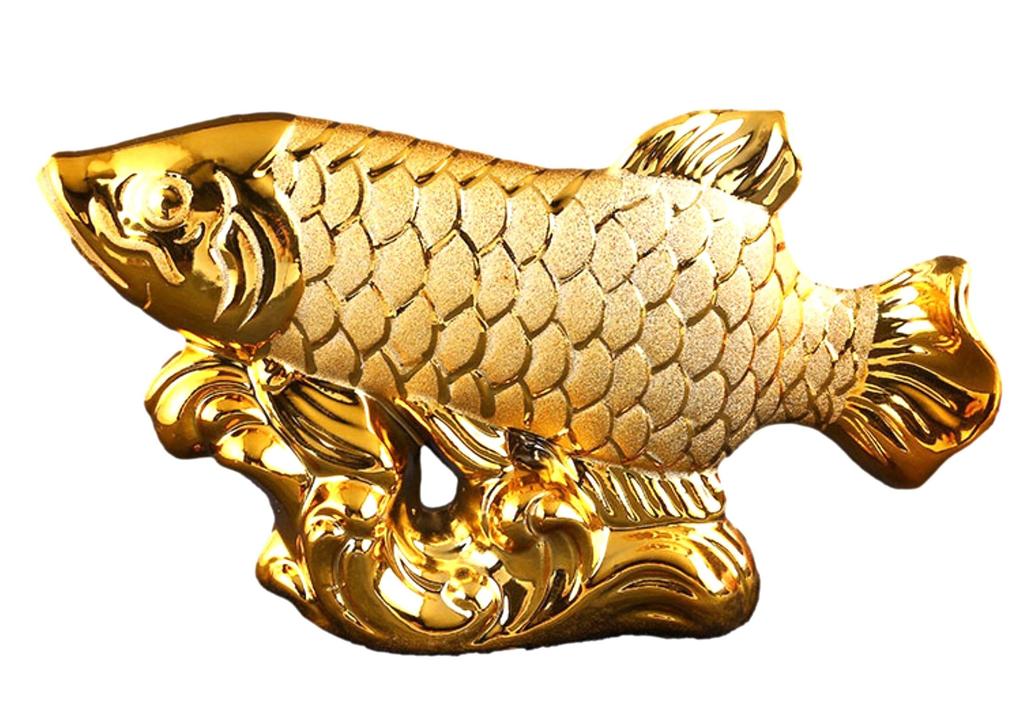 M Pro Feng Shui Dragon Fish and Arowana Ornament for Lucky, Lottery Winning, Business Prosperity, and Good Fortune, Gold