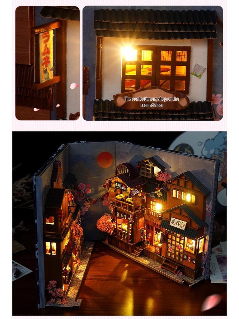 Tianyu DIY Dollhouse Bookend: Cherry Blossom Lane – Japanese Miniature 3D Puzzle Gift for Women