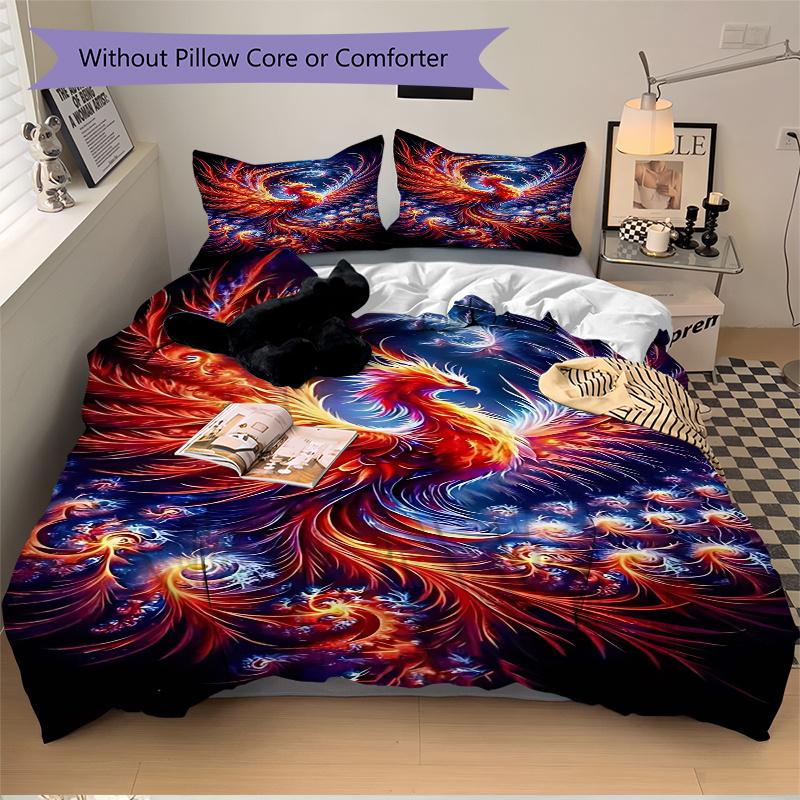 3pcs Anime Phoenix Comforter Set with One Quilt Cover and Two Pillowcases (No Core) - Festival Gift, Polyester Fabric, Home Decor for Bedroom and Gues