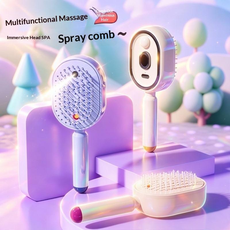 Electric Spray Hair Brush 2-In-1 Misting Hair Brush With Water Spray Reduce Frizz Anti-Static Retractable Steam Massage Comb