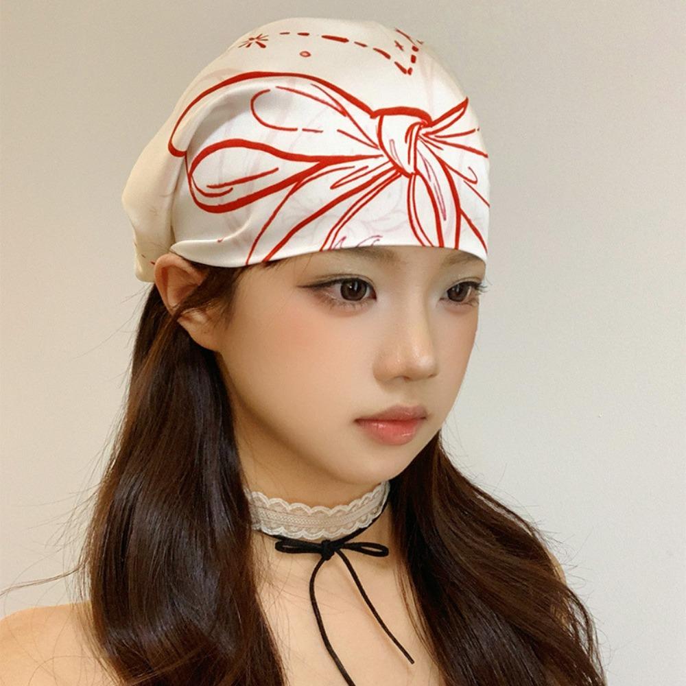 Bow Y2k Print Turban All-match Small Square Scarf Exquisite Printed Headscarf  Outdoor
