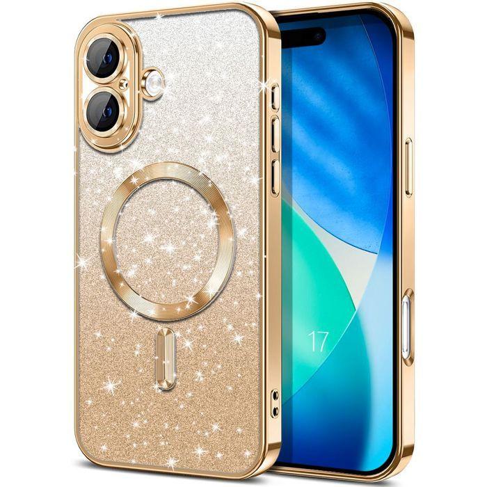Coque de Protection - BOOLING - pour iPhone 17 - Silicone à Paillettes avec Cercle Magnétique - Doré
