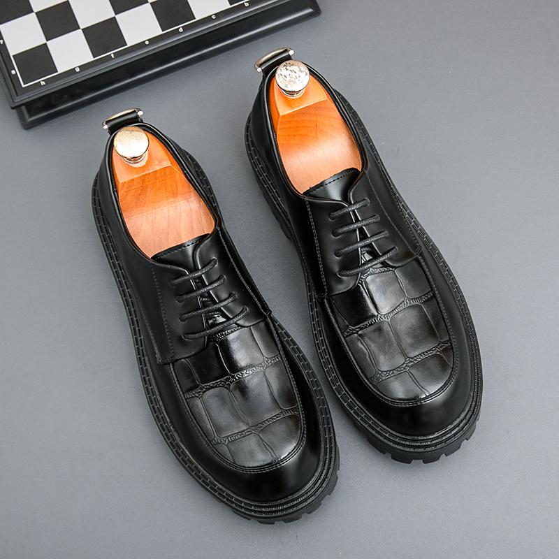 Spring Luxury Brand Designer Dress Shoes Men Shoes Thick Bottom Platform Casual Oxford Shoe Low Heel Lace-up Round Head Shoes
