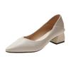 Coarse Heel Shallow Mouth High Heel Single Shoes Women's Pointed Head Professional Work Shoes Black Medium Heel Leather Shoes Work Shoes