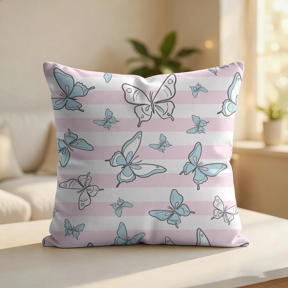 Butterfly Pattern Cushion Cover Silky Short Plush Invisible Zipper Dustproof Sofa Pillow Case For Home Decor