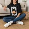 Black Cat Ramen T-Shirt | Whimsical Kawaii Cat Illustration Top
