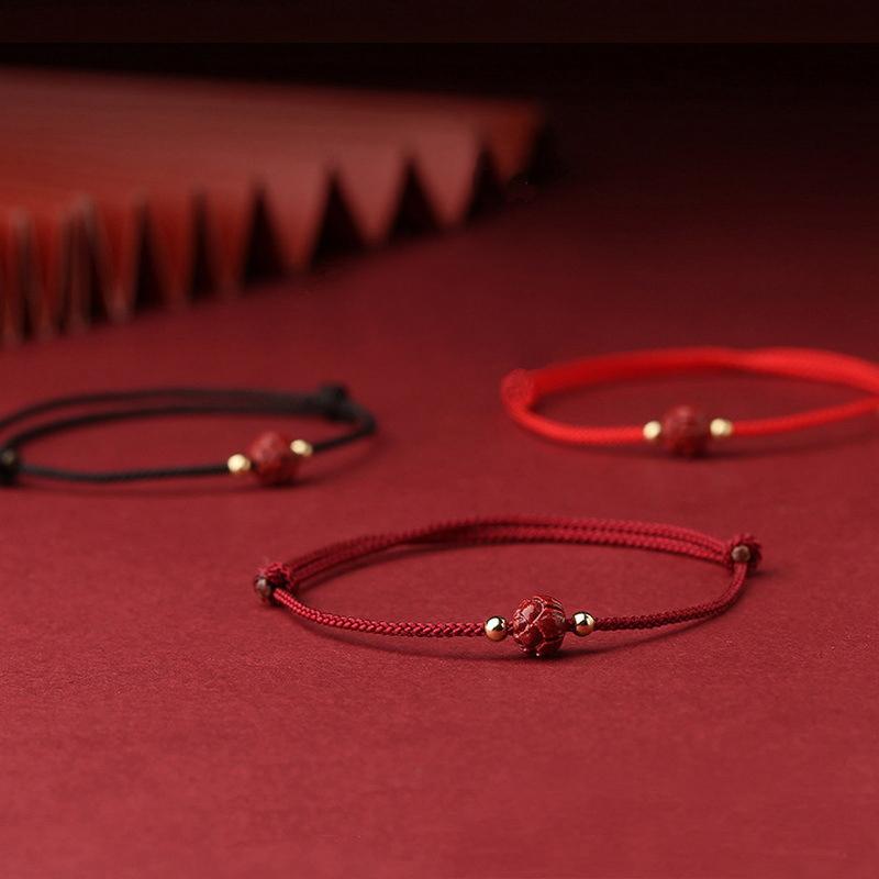 Cinnabar Lotus And Titanium Bead Protection Lucky Red String Natural Cinnabar Protection Bracelet Gift