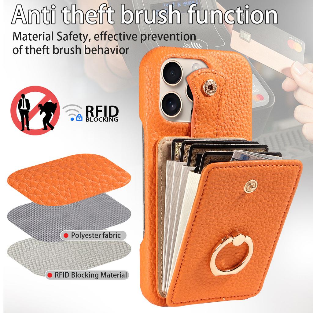 Litchi Texture PU Leather Wallet Case for iPhone 13 Pro Max, Accordion Card Holder with Ring Kickstand & Crossbody Strap, Shockproof Cover