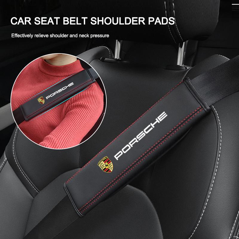 2Pcs Leather Car Seat Belt Safety Shoulder Pad Protection Cover For Porsche 911 718 Cayenne Cayman Panamera Macan Taycan Boxster