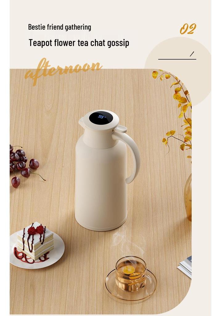 Portable Thermos Flask with Temperature Display, Large Capacity, Glass Liner, Insulated for Home, Dorm, or Travel Use