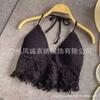 Summer new careful machine sexy backless seaside vacation neck knitted short outerwear top sling vest