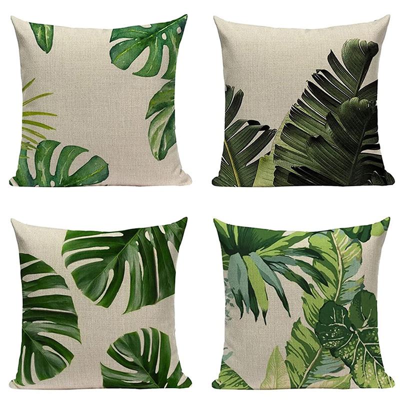 New Nordic Green Plant Printed Pillow Case Sofa Pillow Leaf Series Decorative Pillow Linen