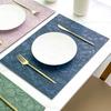 Nordic PVC Leather Placemat Waterproof Non-Slip Heat-Resistant Rectangle Table Mat with Carved Design Cup Coaster for Dining