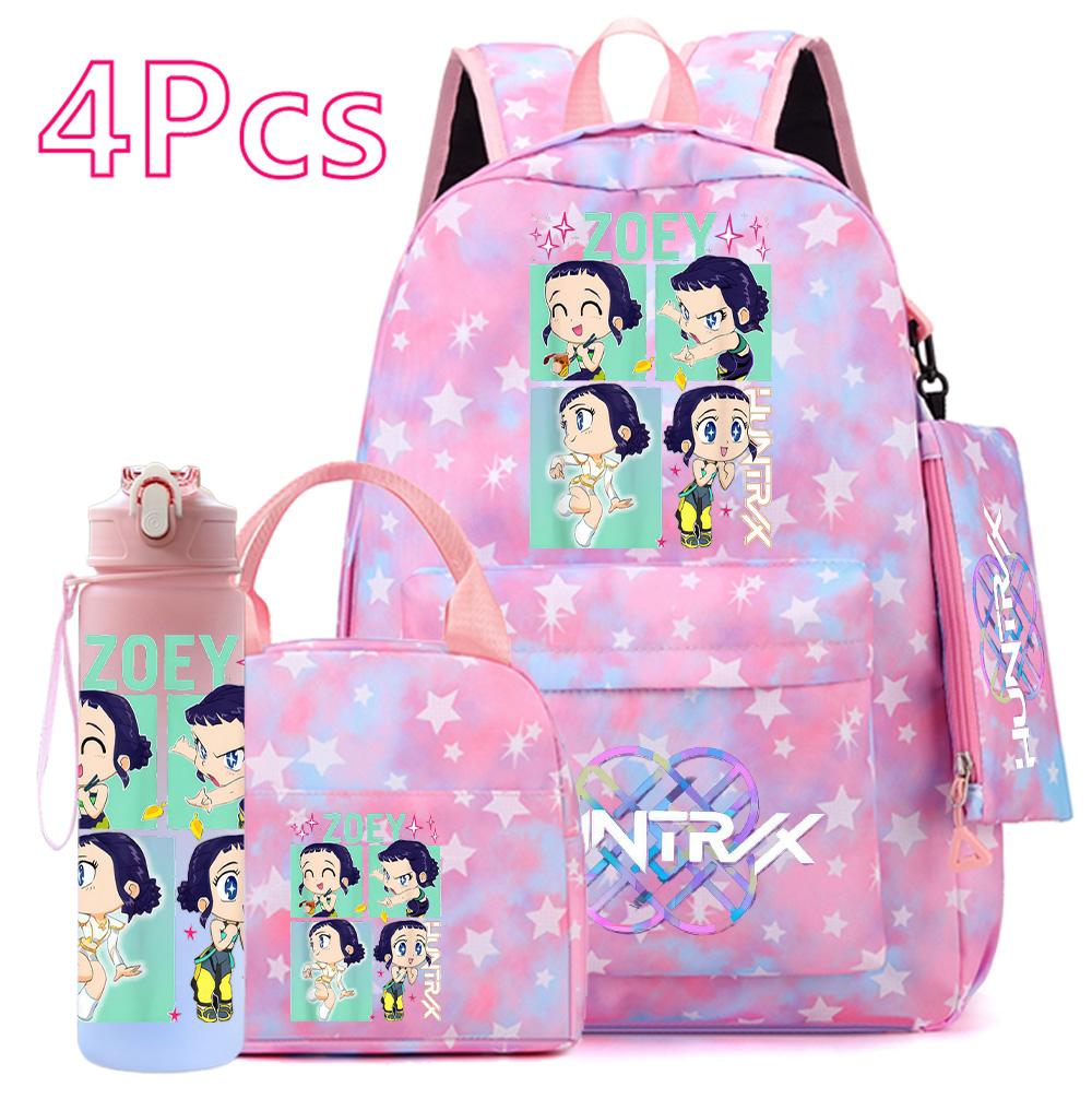 4Pcs/set Anime Cute K-POP Printed Backpack Large Capacity Bookbag HandBag Case Bag with 750ml Water Bottler Boy Girl SchoolBag Waterproof Mochila
