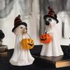 Halloween Ghost And Imp Figurine Pumpkin-carrying Ghost Dog And Ghost Cat Statue Resin Craft Decoration For Kitchen Fireplace