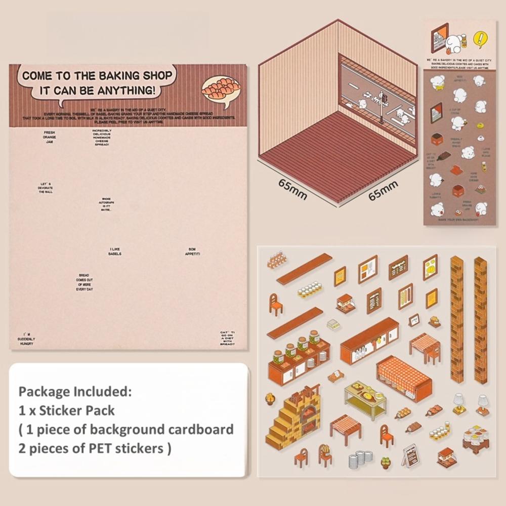 3D PET Sticker Cute Cartoon Miniature Scene 3D Landscaping Stickers DIY Cabin Scene Stacking And Pasting Hand Account Gif