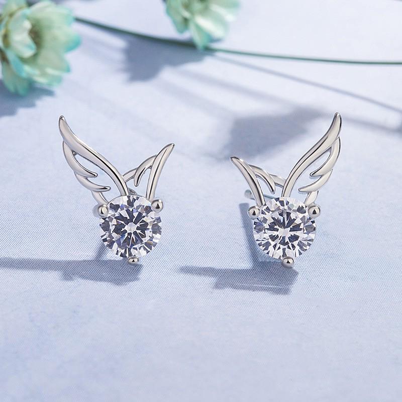 Angel Wing Zircon Stud Earrings for Women - Chic Diamond-Set Design