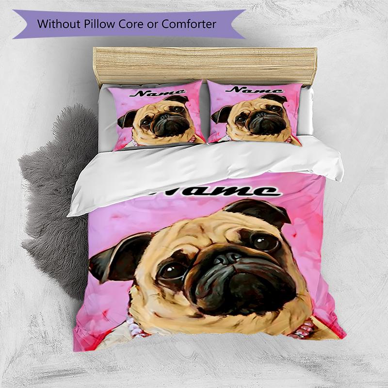 3PC Custom Name Pug Pearl Necklace Art Bedding Set Duvet Cover Closure Includes 1 Duvet Cover & 2 Pillowcases for Bedroom