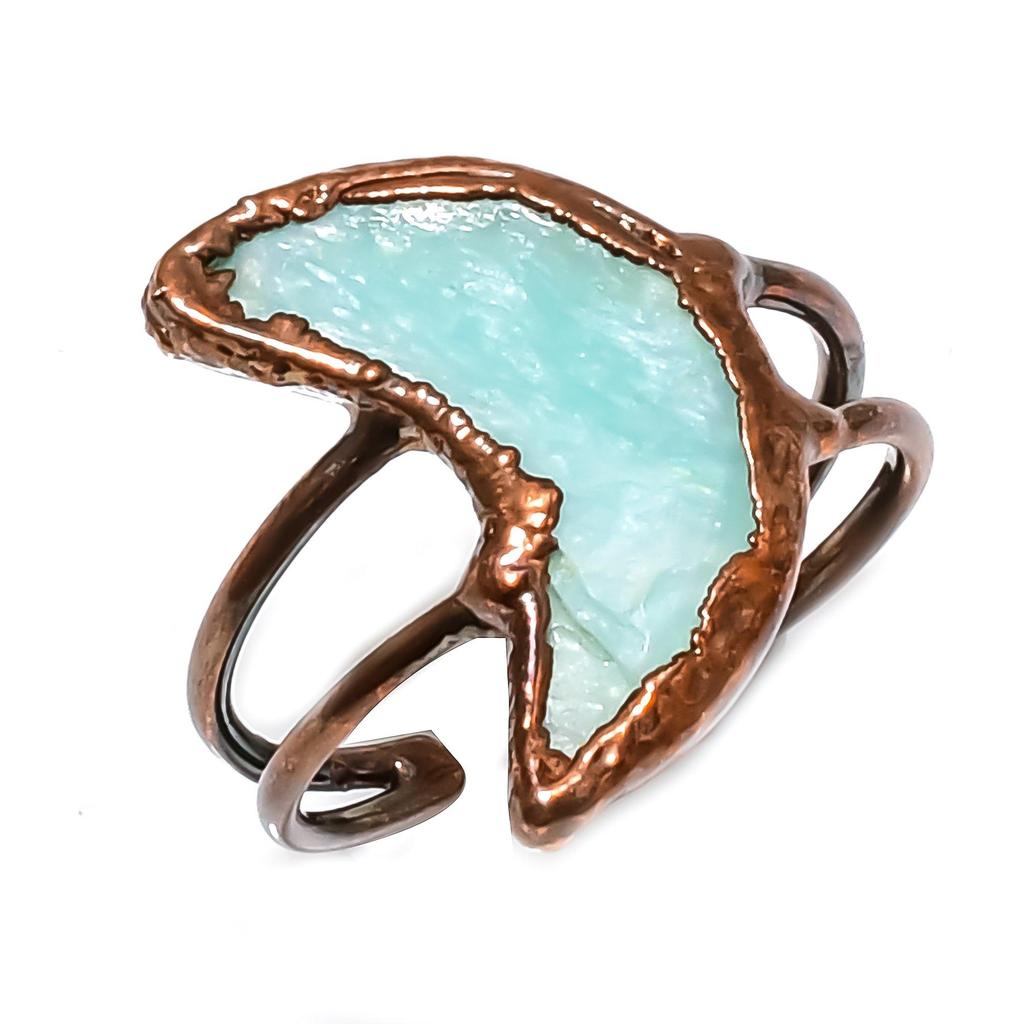 Larimar Handmade Gemstone Ring, Copper Electroformed Ring Antique Jewelry, Adjustable Ring Engagement Gift