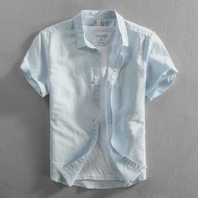 Camicia da uomo trendy casual bianca in cotone-lino a maniche corte