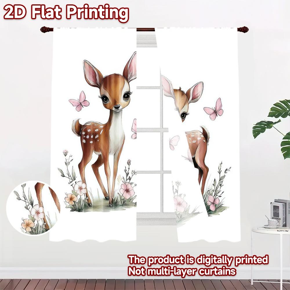 2D Flat Photography Backdrop Party Backdrop Deer and Pink Butterflies 100% Polyester Anniversary for Suitable for Outdoor